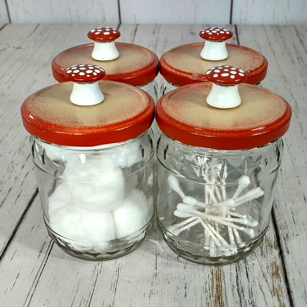 Cottagecore Mushroom Recycled Glass Storage Jar Set Rust